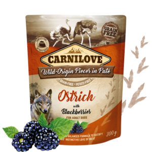 CarniLove Hond Pouch – Struisvogel met Braambessen 300g